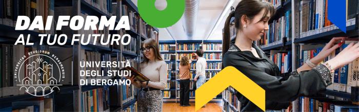 Banner dai forma al tuo futuro. Studentesse in biblioteca